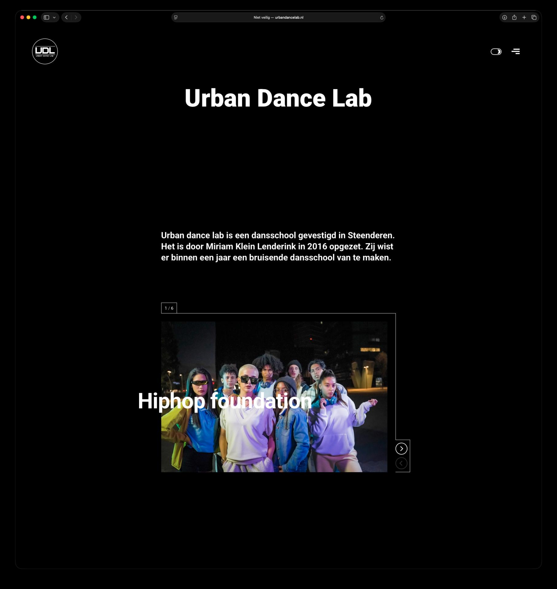 Urban Dance Lab Website — impressie 1
