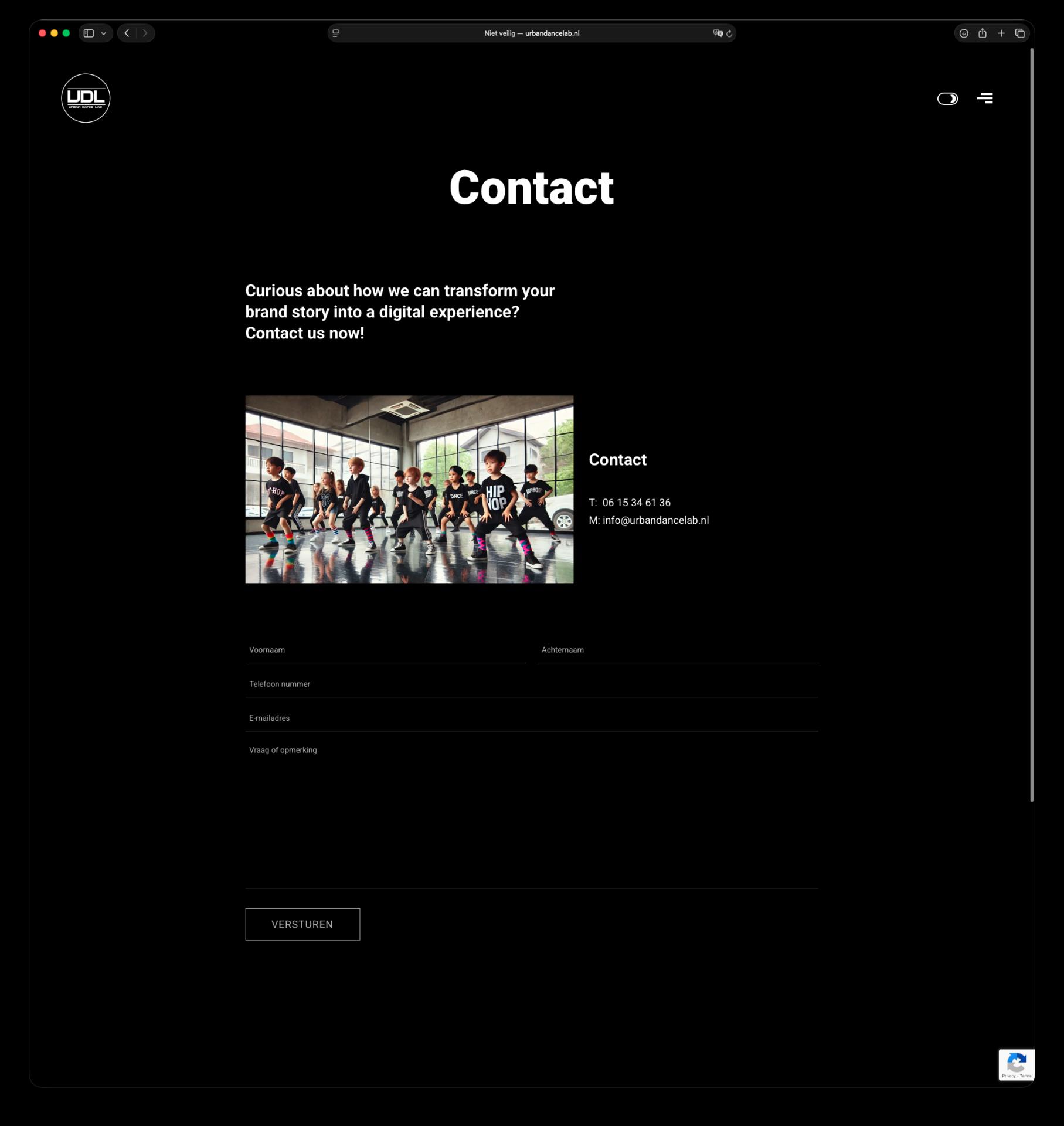 Urban Dance Lab Website — impressie 2