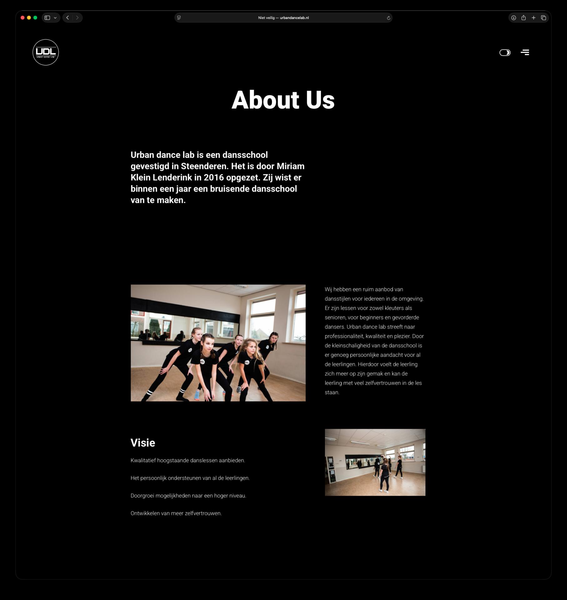 Urban Dance Lab Website — impressie 3